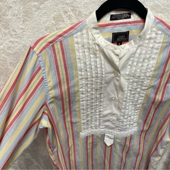 Vintage John Henry striped shirt long sleeve pleated women’s size 8 - Picture 4 of 6